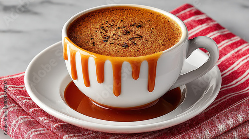 A caramel coffee with drizz...