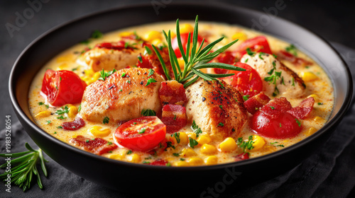 A bowl of creamy chicken co...