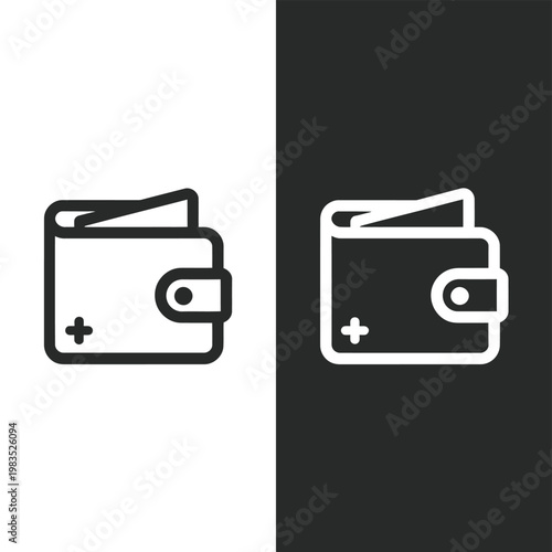 Simple illustration of a wallet depicted in contrasting black and white
