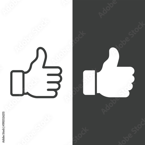 Two thumbs up icons displayed on contrasting black and white backgrounds