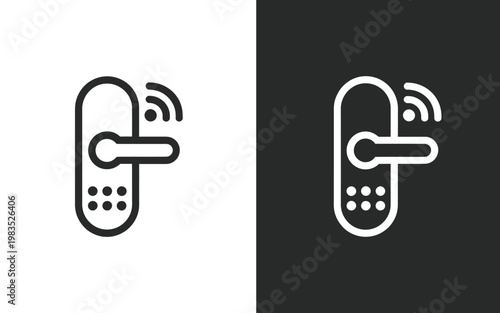 Modern smart lock icon depicted in contrasting black and white versions