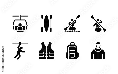 Black silhouette icons depicting various outdoor recreational activities