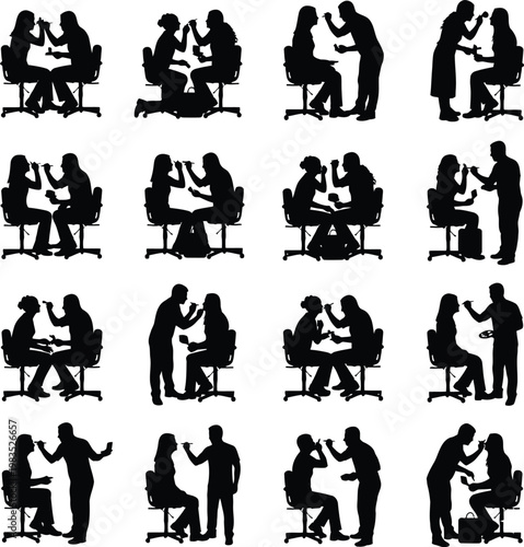 Silhouette of Optometrist Examining Patient Eyes with Equipment in Medical Clinic