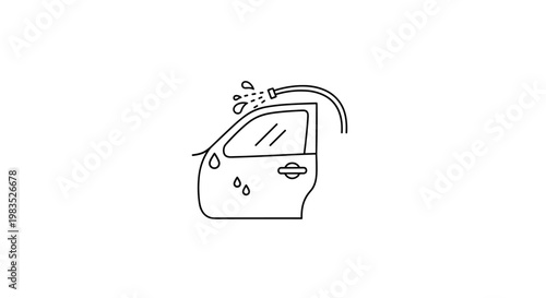 Simple Car Wash Process with Water Hose Line Icon