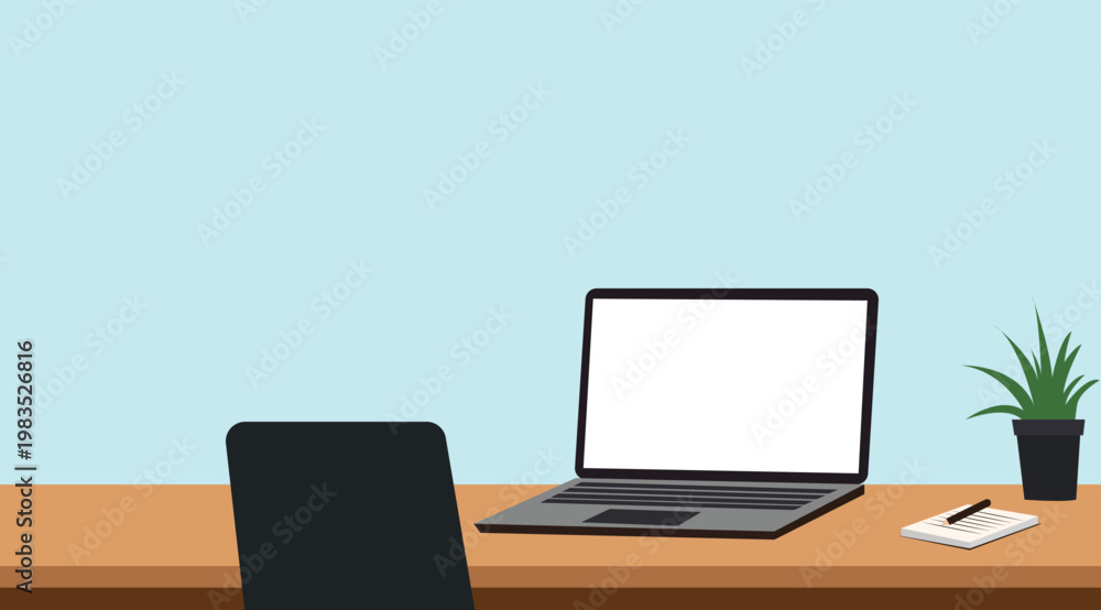Naklejka premium Modern Workspace Laptop table desk Wooden Desk 