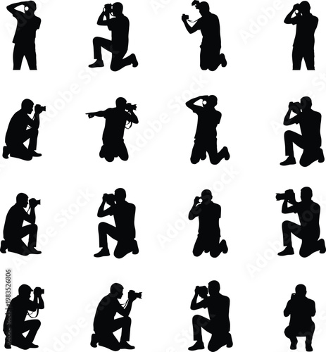 Professional Photographer Silhouettes Taking Photos in Various Shooting Poses