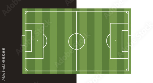 Soccer field with white markings on green grass.
