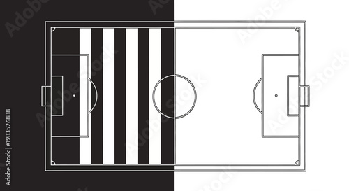 Soccer field illustration in black and white.