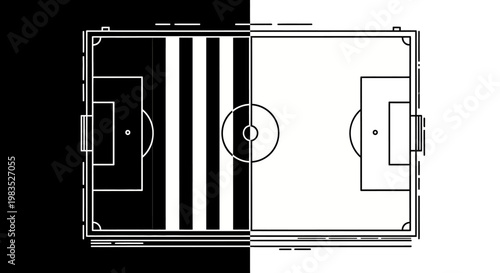Soccer field illustration with black and white background.