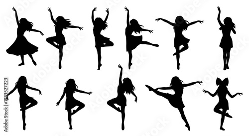 Collection of female ballet dancer silhouettes in various poses.