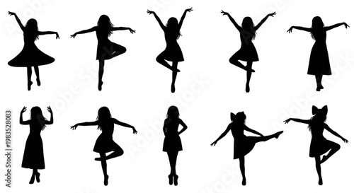 Collection of female yoga poses silhouettes.