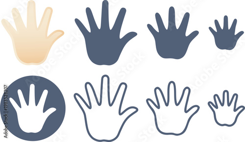 色んな人の手を広げた片手のシルエットの素材セット