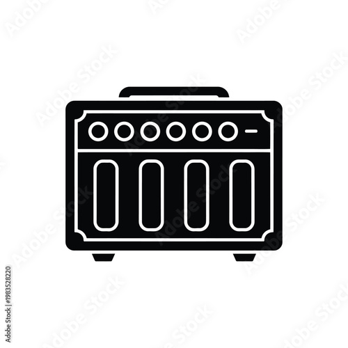 Simple black silhouette of a vintage guitar amplifier on white