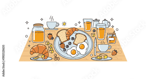 Breakfast food on a table setting.