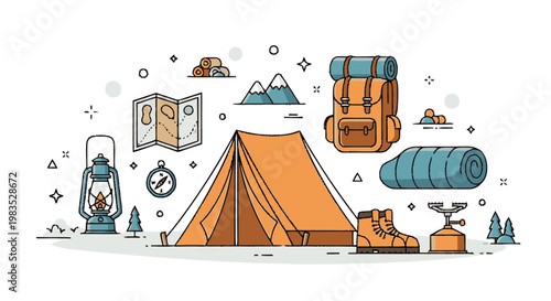 Camping gear and outdoor adventure equipment.