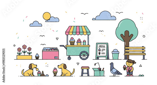 Colorful Ice Cream Truck Cartoon.