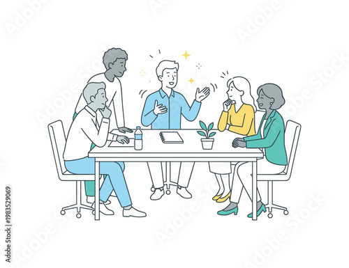 Diverse team collaborating and brainstorming ideas around a conference table