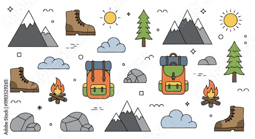 Hiking boots and backpacks for camping.