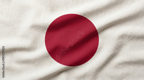 Japan Flag with Soft Fabric Texture, Japanese National Symbol, East Asia Geopolitics and Tokyo Politics Concept