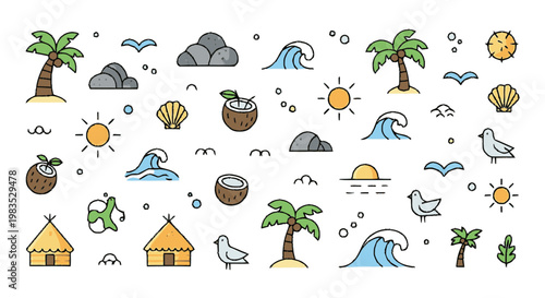 Tropical beach icons and symbols.