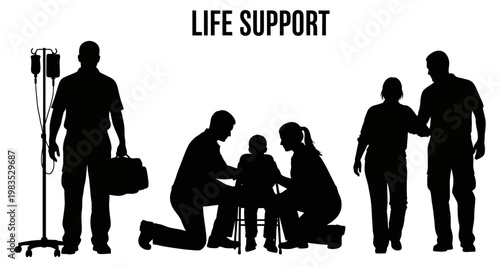 Medical professionals providing care and support in a silhouette scene