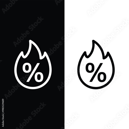 Two flame icons with percentage signs contrasting black and white
