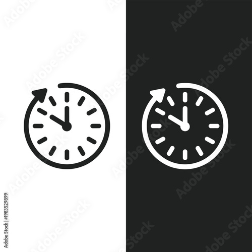 Dual clocks displaying contrasting times on black and white backgrounds