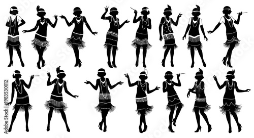 Collection of flapper dance poses illustrations.