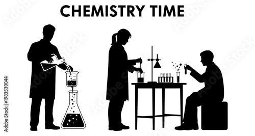 Scientists conducting experiments in a laboratory during a chemistry lesson
