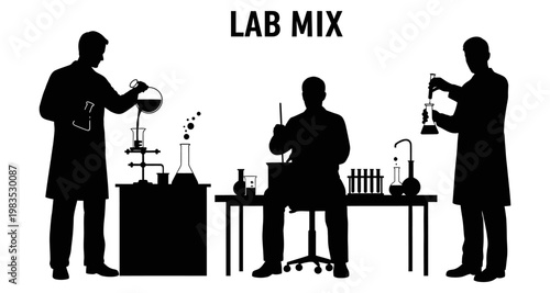 Scientists conducting experiments in a laboratory with beakers and test tubes