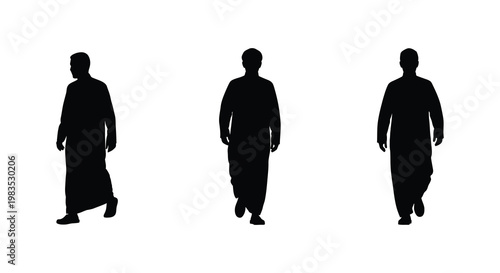Three men walking forward depicted as a striking black silhouette