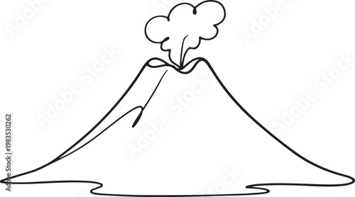 Volcano Line Drawing Natural Disaster Landscape Outline Illustration