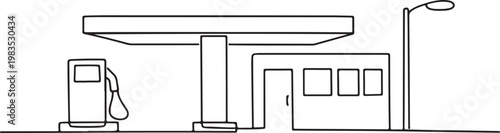 Gas Station Line Drawing Urban Fuel Service Concept Illustration