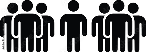 Black silhouettes of people icons representing groups and an individual on a white background.