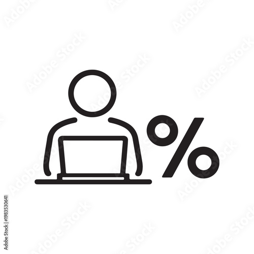 Person working on a laptop with a percentage symbol representing tax, interest, or commission