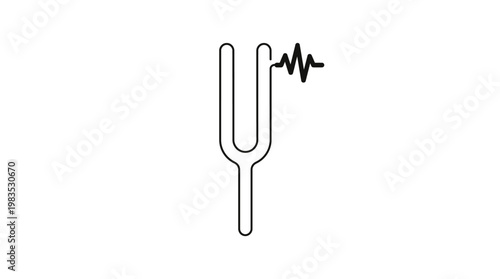 Tuning Fork Continuous Line Drawing With Sound Wave Minimal Monoline Vector Illustration