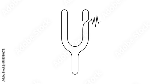 Tuning Fork Continuous Line Drawing With Sound Wave Minimal Monoline Vector Illustration