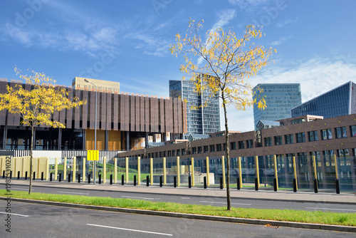 Photography Cityscape of Kirchberg district with autumn trees in Luxembourg