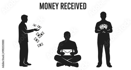 Silhouettes of men receiving money during a financial transaction