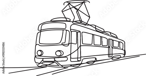 Minimalist Tram Line Illustration Urban Public Transport Outline Design