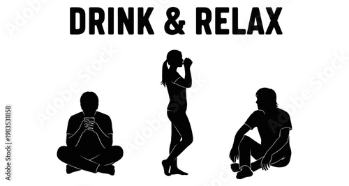 Silhouettes of people drinking and relaxing during a quiet moment