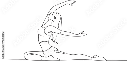 Line Art Woman Performing Yoga Pose illustration outstretched