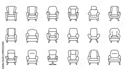 Collection of diverse abstract and geometric icons depicting office equipment and tools Vector