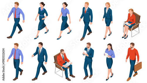 Group of diverse professionals walking in various directions with business attire Vector