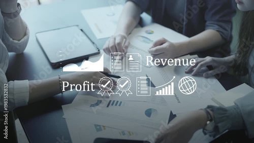 Financial profit and revenue business growth. Digital data analysis chart, global market success strategy, certified corporate quality management, and economic investment planning concept.