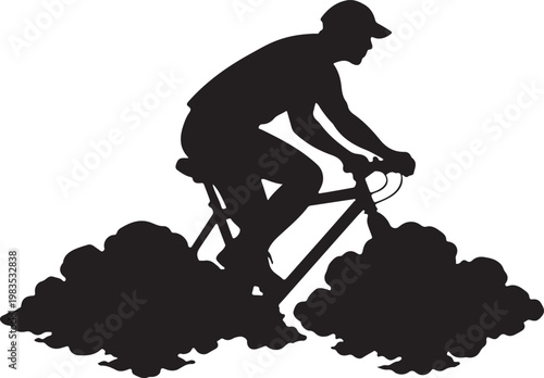 Silhouette of bicycle pedaling clouds as wheels