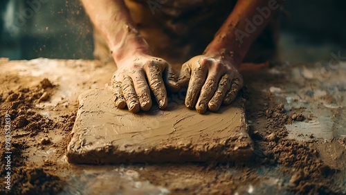 Hands molding clay, a close-up shot