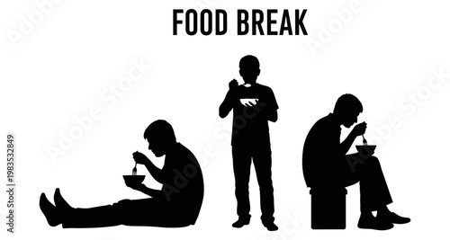 Silhouettes of people taking a food break with bowls and spoons