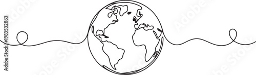 Single Line Drawing of the Earth with Wavy Lines Keywords: earth, globe, world, planet