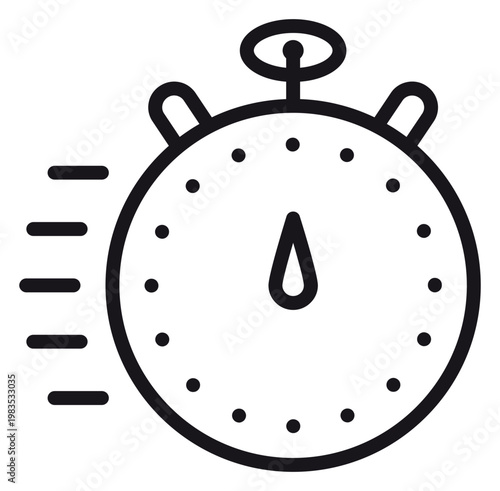 Obraz na płótnie Minimalist black vector icon of a fast stopwatch with motion lines, symbolizing speed, efficiency, and time management